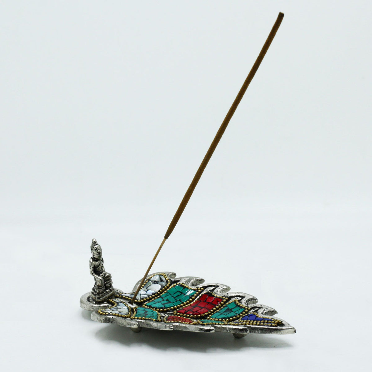 Porta-incenso Tibetano Buddha su Foglia - 13,5 cm