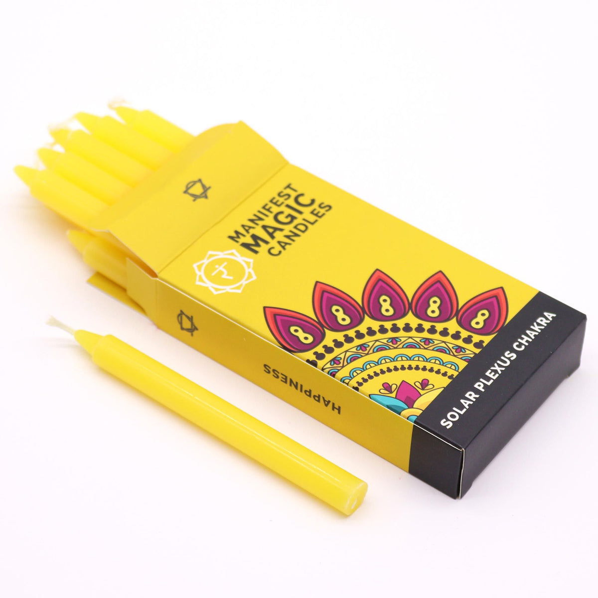 Confezione da 12 candele magiche per la manifestazione - Giallo - Chakra del plesso solare