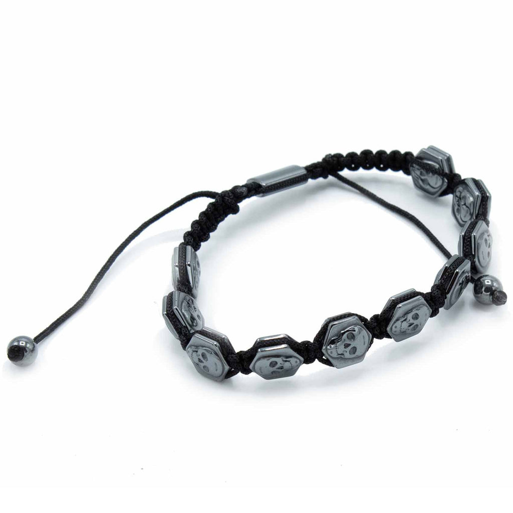 Bracciale Shamballa in Ematite Magnetica - Teschi Esagonali