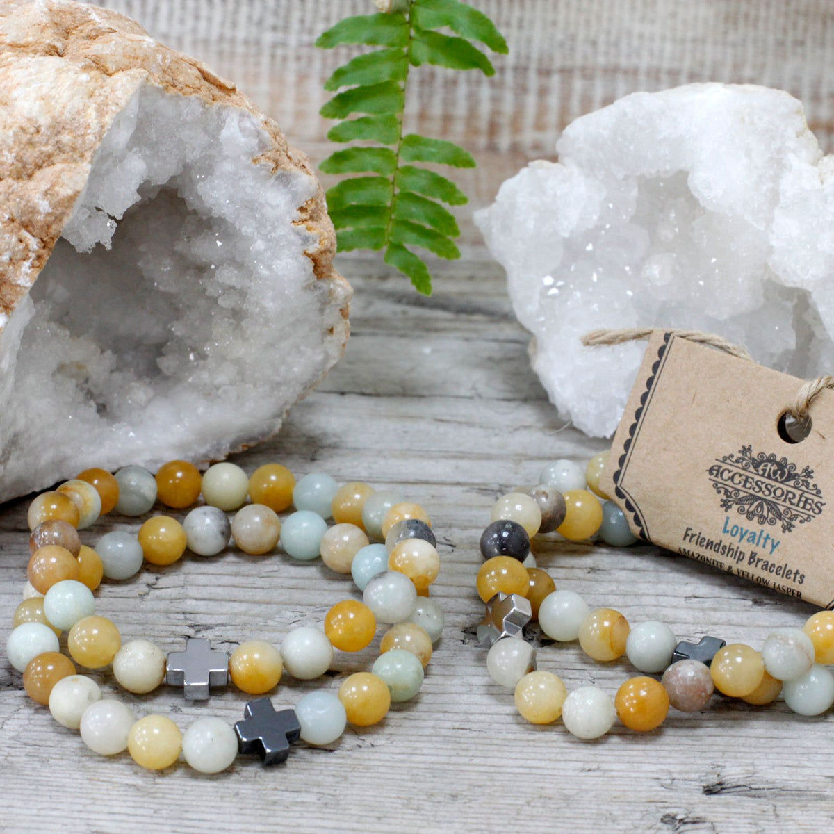 Set 2 Bracciali dell'Amicizia in Pietre Preziose - Lealtà - Amazzonite & Diaspro Giallo