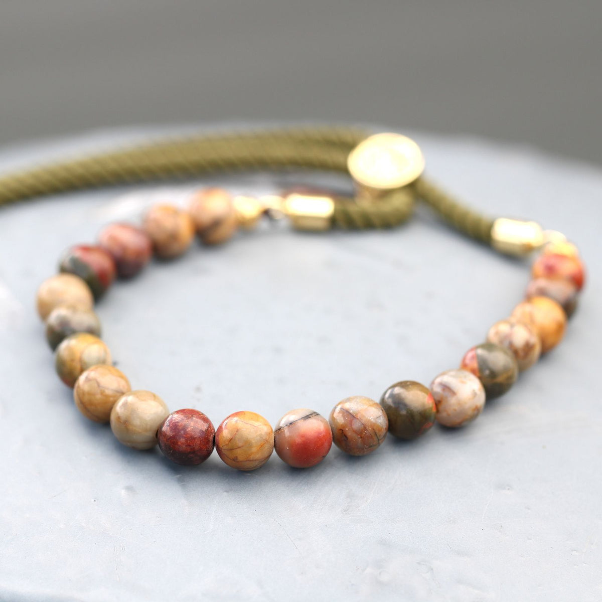 Bracciale Moss con Cordino e Gemma Placcato Oro 18K - Diaspro Picasso