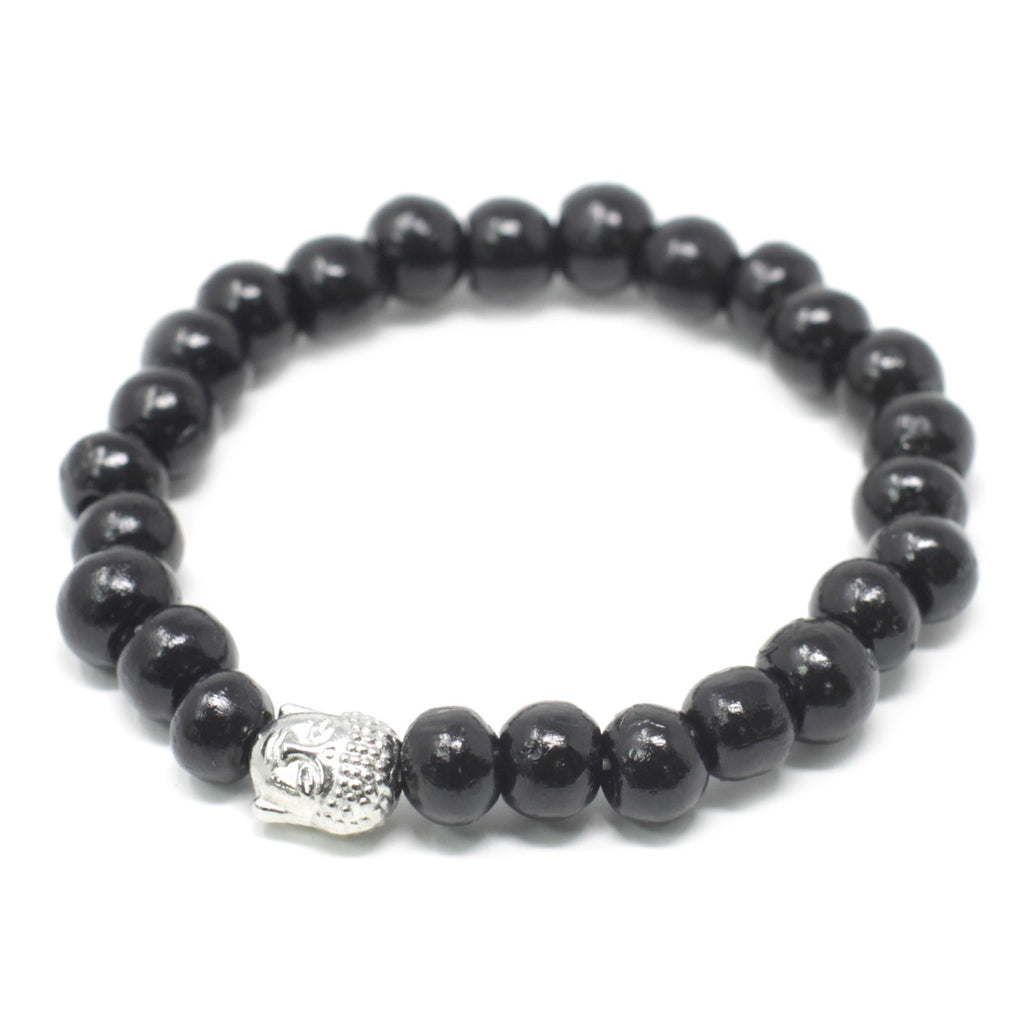 Bangle Buddha con Perle di Legno Scuro