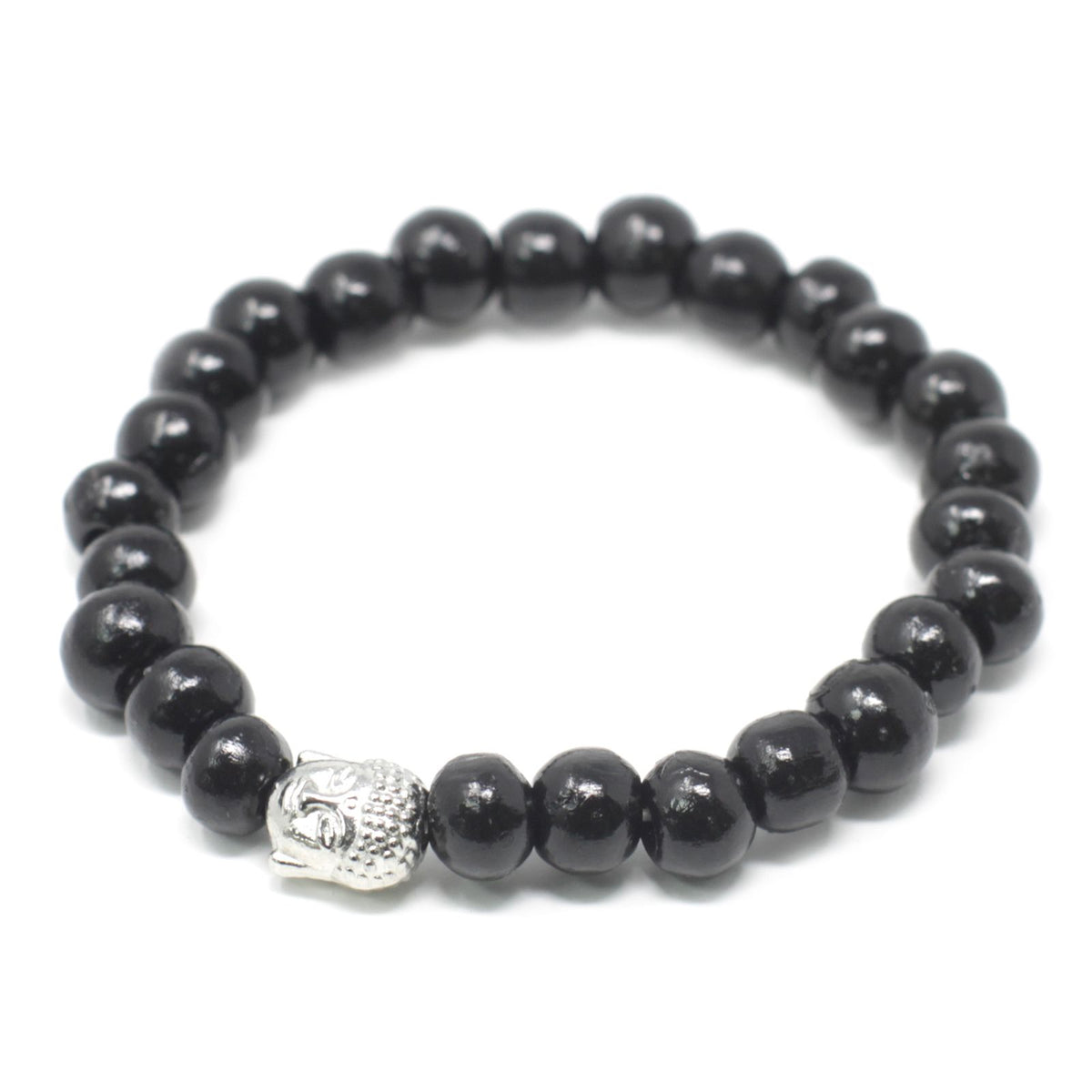 Bangle Buddha con Perle di Legno Scuro