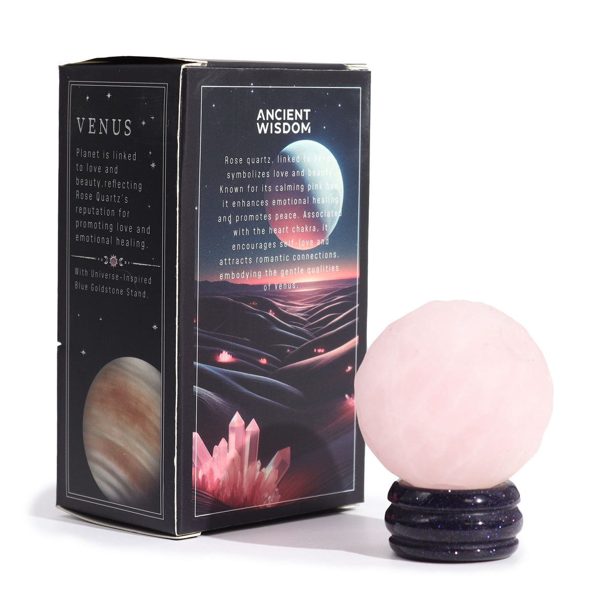 Pianeta in Quarzo Rosa su Base Solar Goldstone - 40mm