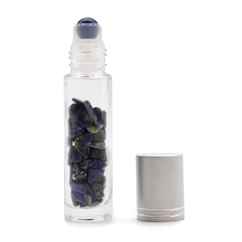 Flacone Roller per Oli Essenziali con Gemma - Sodalite - Tappo Argento + Punta Roller in Gemma per Flacone 5ml