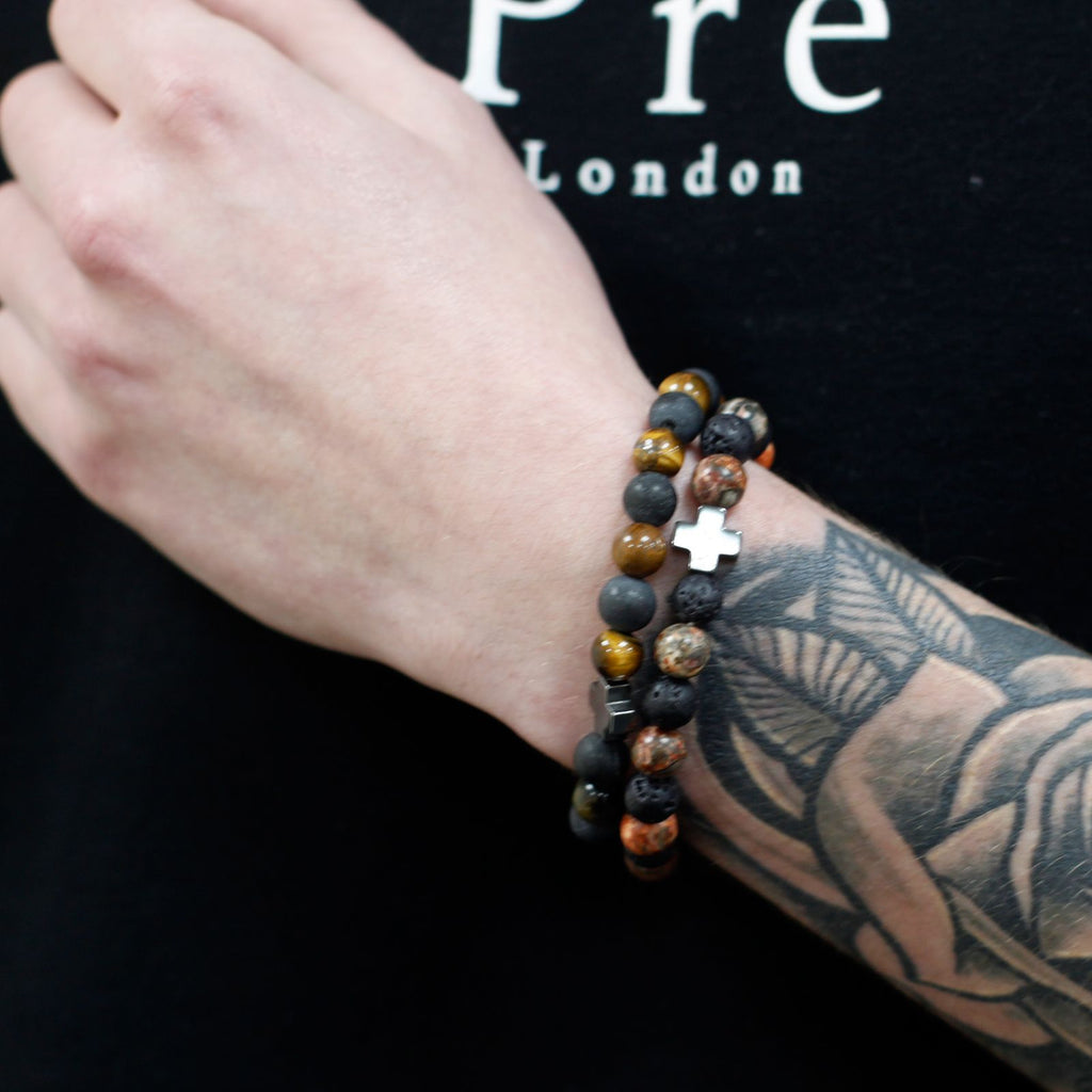 Set di 2 Bracciali dell'Amicizia in Pietre Preziose - Potere - Occhio di Tigre & Pietra Nera