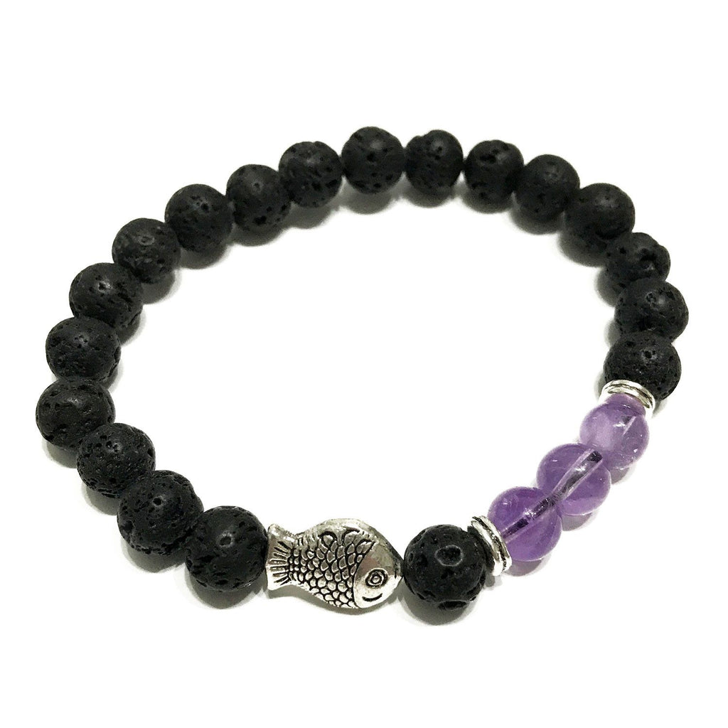 Bracciale in Pietra Lavica - Pesce e Ametista