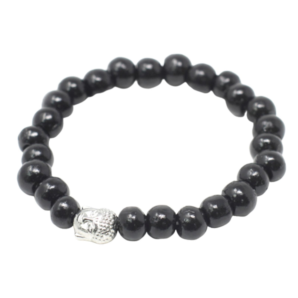 Bangle Buddha con Perle di Legno Scuro