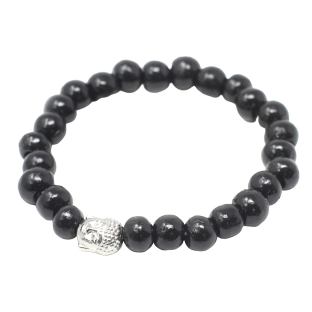 Bangle Buddha con Perle di Legno Scuro