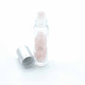 Flacone Roller per Oli Essenziali con Gemma - Quarzo Rosa - Tappo Argento + Punta Roller in Gemma per Flacone 5ml