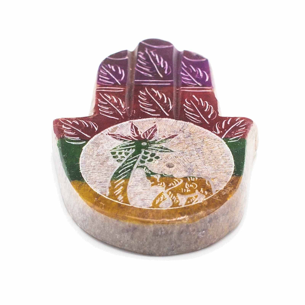 Portaincenso Hamsa in Pietra Saponaria - Elefante e Palma, 9 x 6 cm