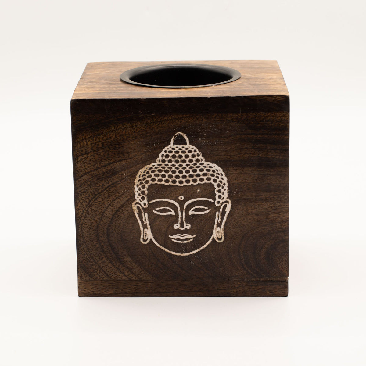Bruciaessenze Grande Quadrato in Legno di Mango - Volto di Buddha