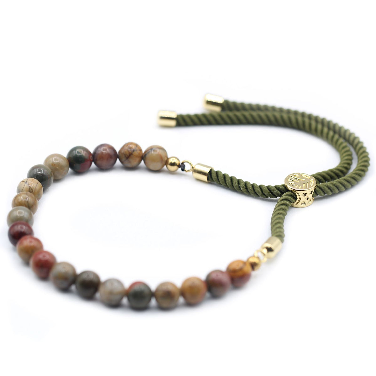Bracciale Moss con Cordino e Gemma Placcato Oro 18K - Diaspro Picasso