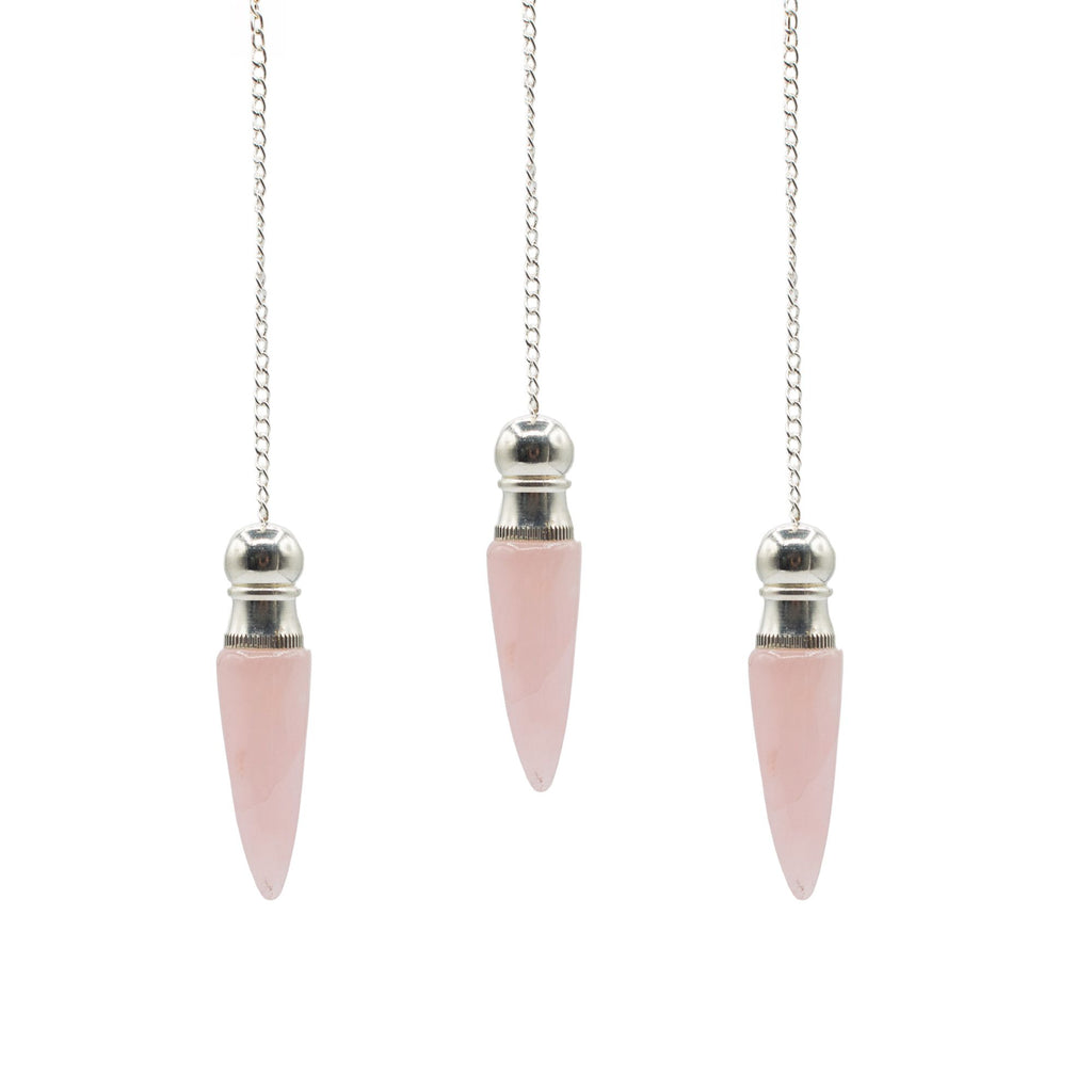 Pendolo della Scoperta della Verità con Cavità Segreta - Quarzo Rosa - Placcato Argento