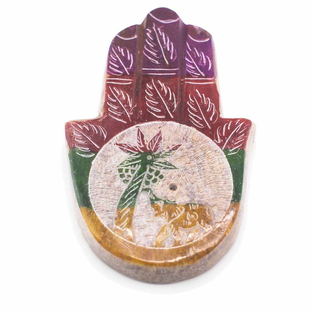 Portaincenso Hamsa in Pietra Saponaria - Elefante e Palma, 9 x 6 cm