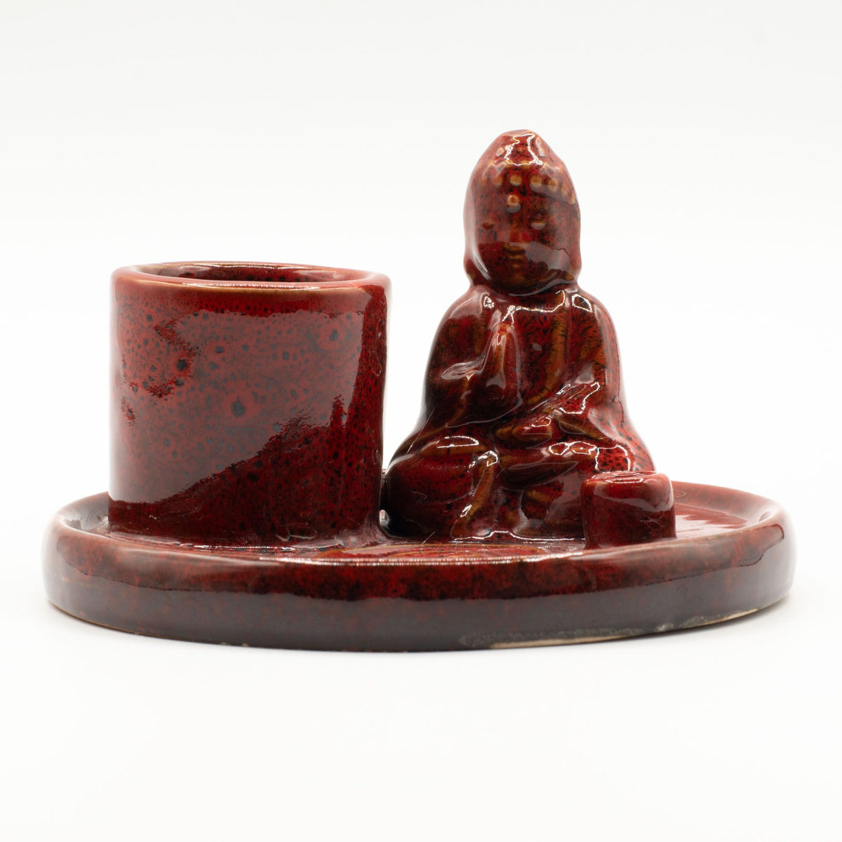 Piatto Portaincenso Buddha in Ceramica Rosso Tenue - per Bastoncini e Coni