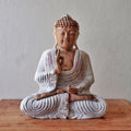 Statua Buddha Scolpita a Mano - 30cm Trasmissione dell'Insegnamento - Whitewash