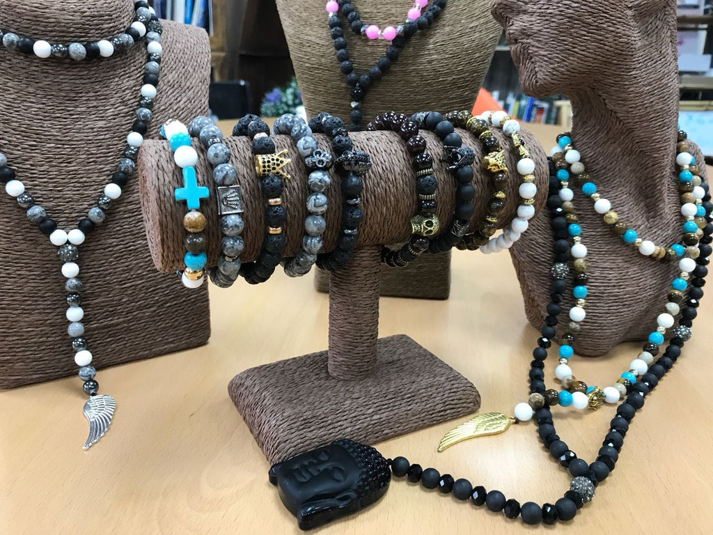 Bracciale in Pietra Preziosa - Teschio in Peltro / Agata Grigia
