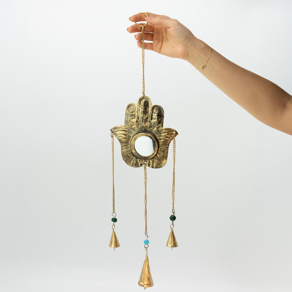Campanelli Indiani - Hamsa Piccolo con Specchio 3 Campane - 14x55cm