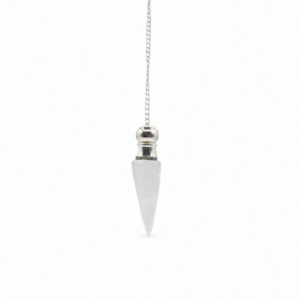 Pendolo della Scoperta della Verità con Cavità Segreta - Quarzo Ialino - Placcato Argento