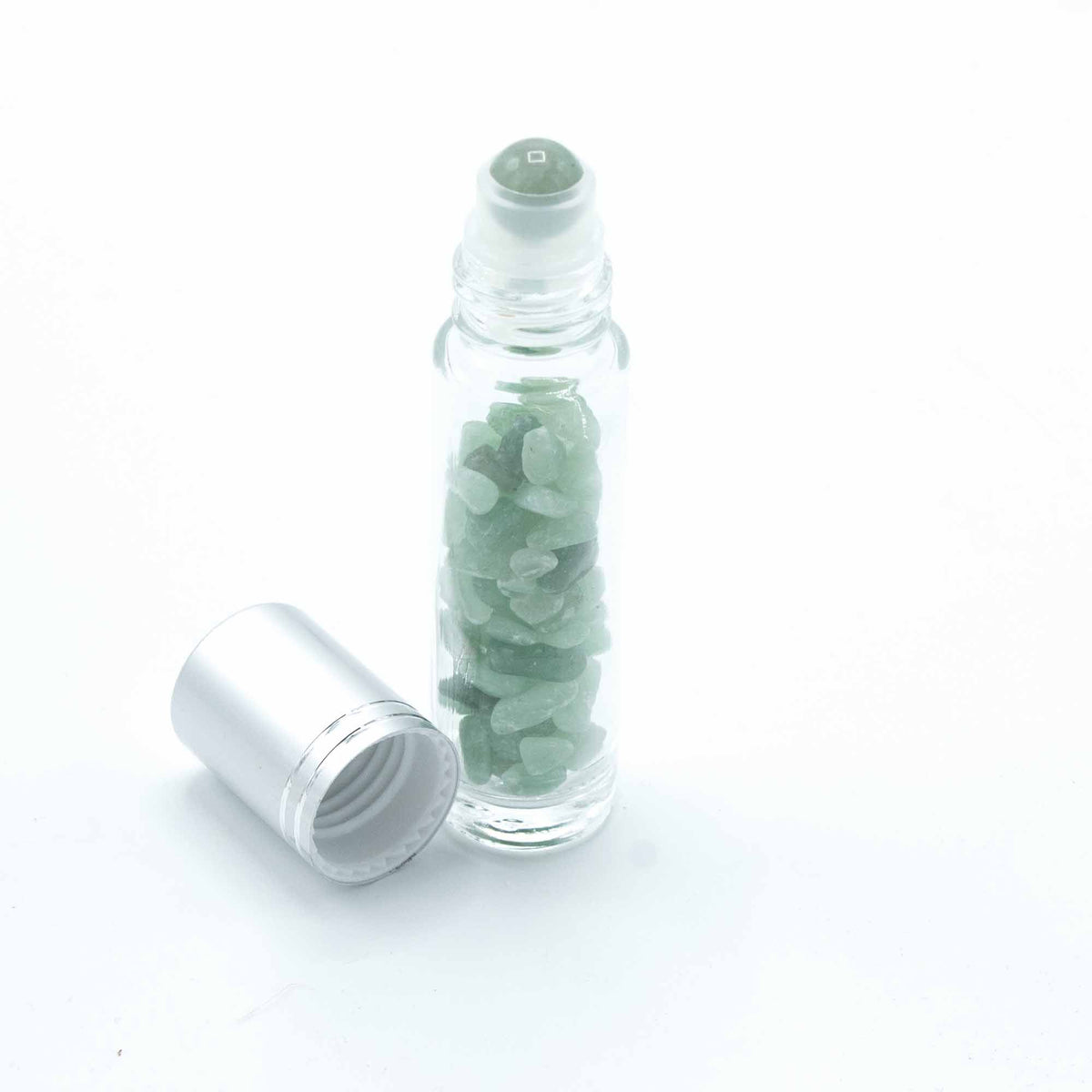 Flacone Roller per Oli Essenziali con Gemma - Avventurina - Tappo Argento + Punta Roller in Gemma per Flacone 5ml