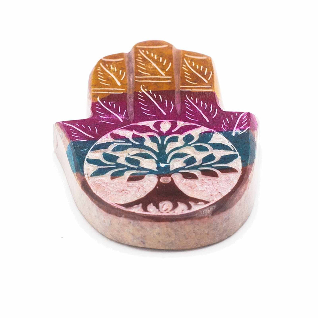 Portaincenso Hamsa in Pietra Saponaria - Albero della Vita, 9 x 6 cm