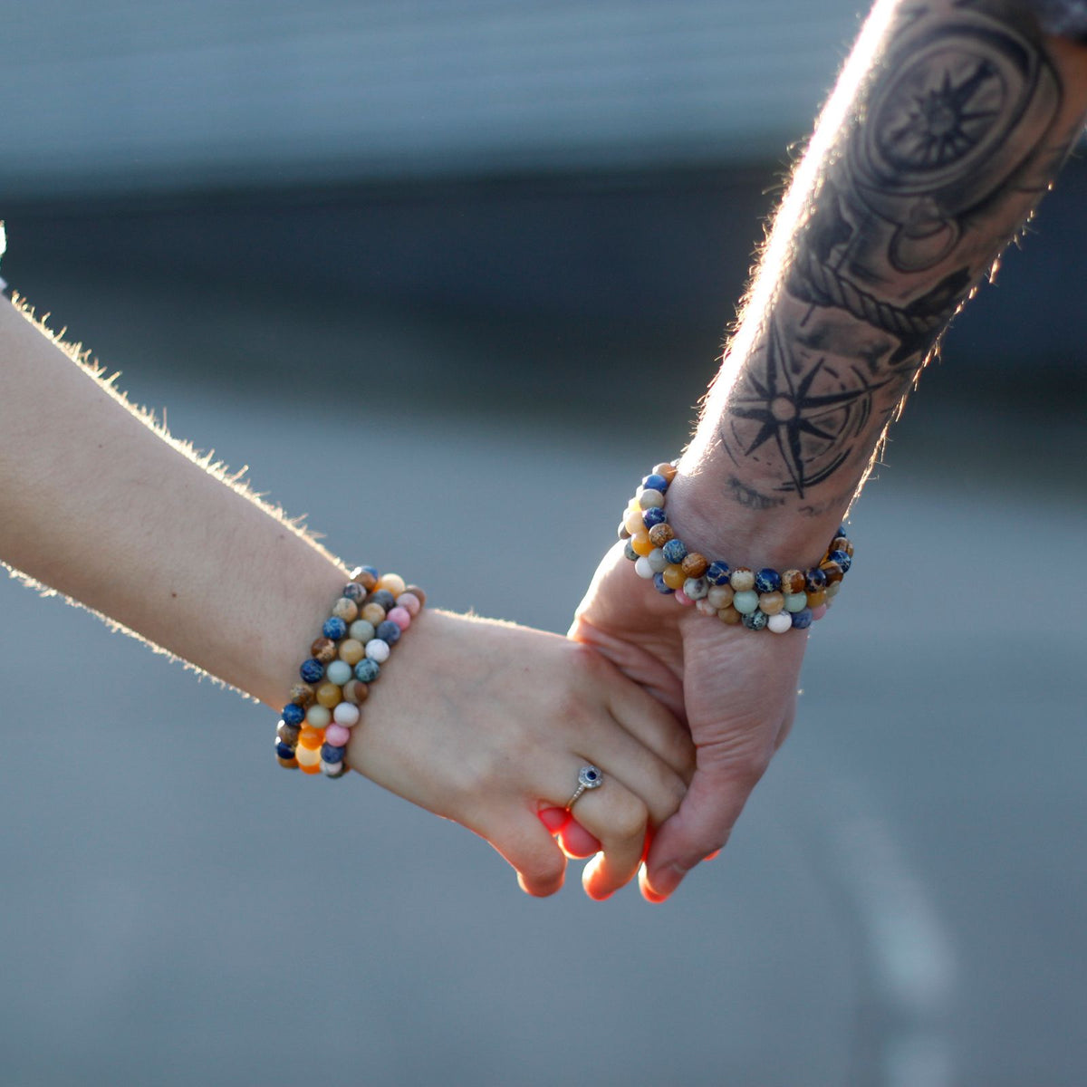 Set di 2 Bracciali dell'Amicizia in Pietre Preziose - Potere - Occhio di Tigre & Pietra Nera