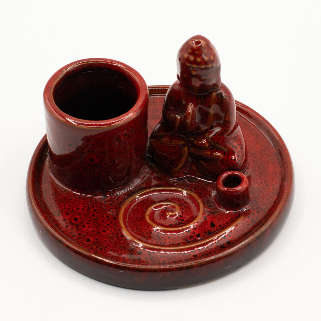 Piatto Portaincenso Buddha in Ceramica Rosso Tenue - per Bastoncini e Coni