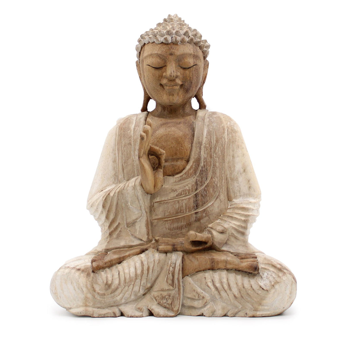 Statua Buddha Scolpita a Mano - 30cm Trasmissione dell'Insegnamento - Whitewash