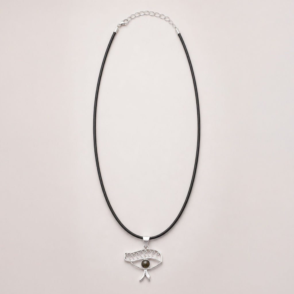 Pendente Devozionale Indiano - Placcato Argento (Cordino 45cm) - Occhio di Cleopatra - Iolite