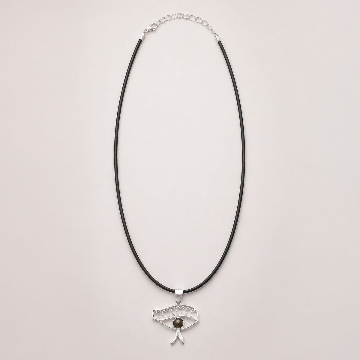 Pendente Devozionale Indiano - Placcato Argento (Cordino 45cm) - Occhio di Cleopatra - Iolite