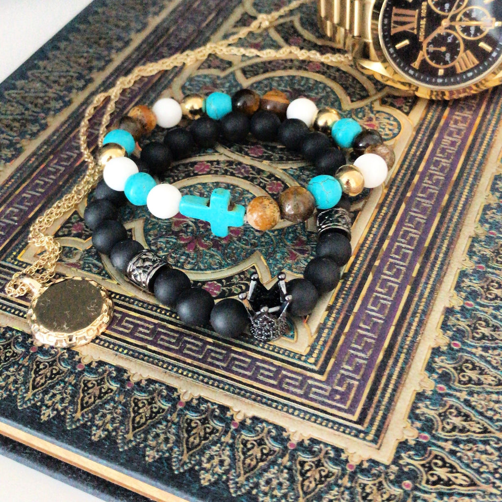 Bracciale in Pietra Preziosa - Teschio in Peltro / Agata Grigia
