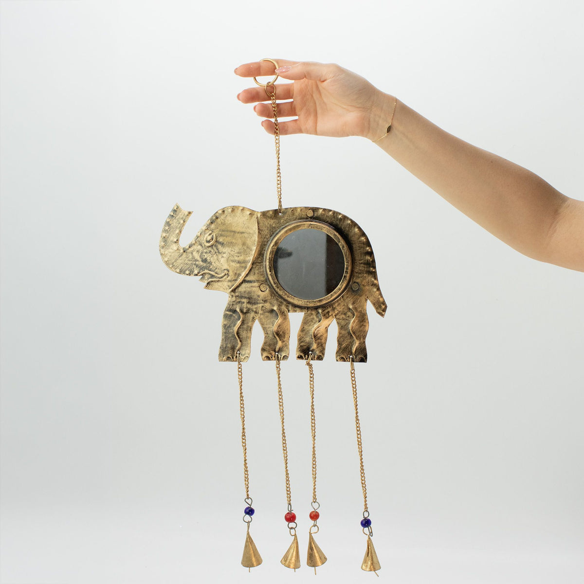 Campanelli Indiani - Elefante Grande con Specchio 4 Campane - 24x60cm
