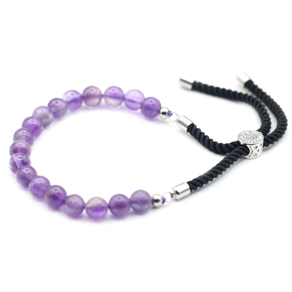 Bracciale con Cordino Nero e Gemma Placcato Argento 925 - Ametista