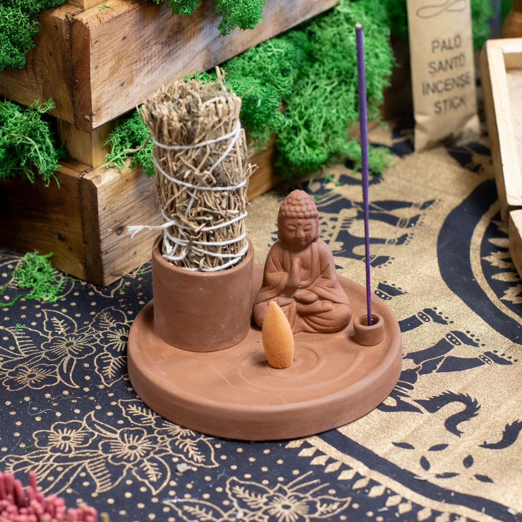 Piatto Portaincenso Buddha in Ceramica - Stile Terracotta Naturale