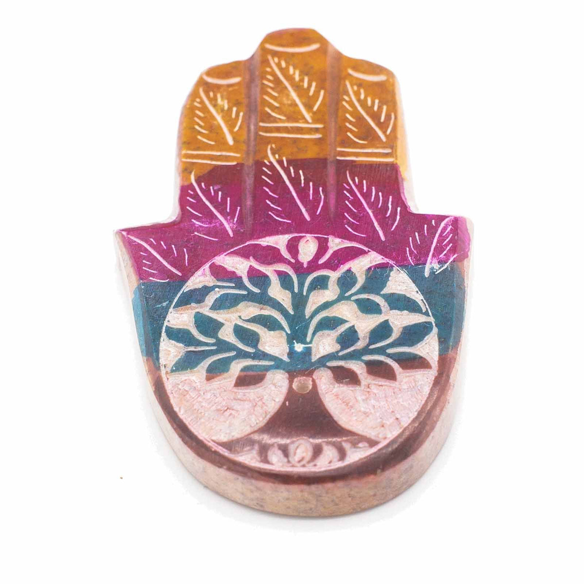 Portaincenso Hamsa in Pietra Saponaria - Albero della Vita, 9 x 6 cm