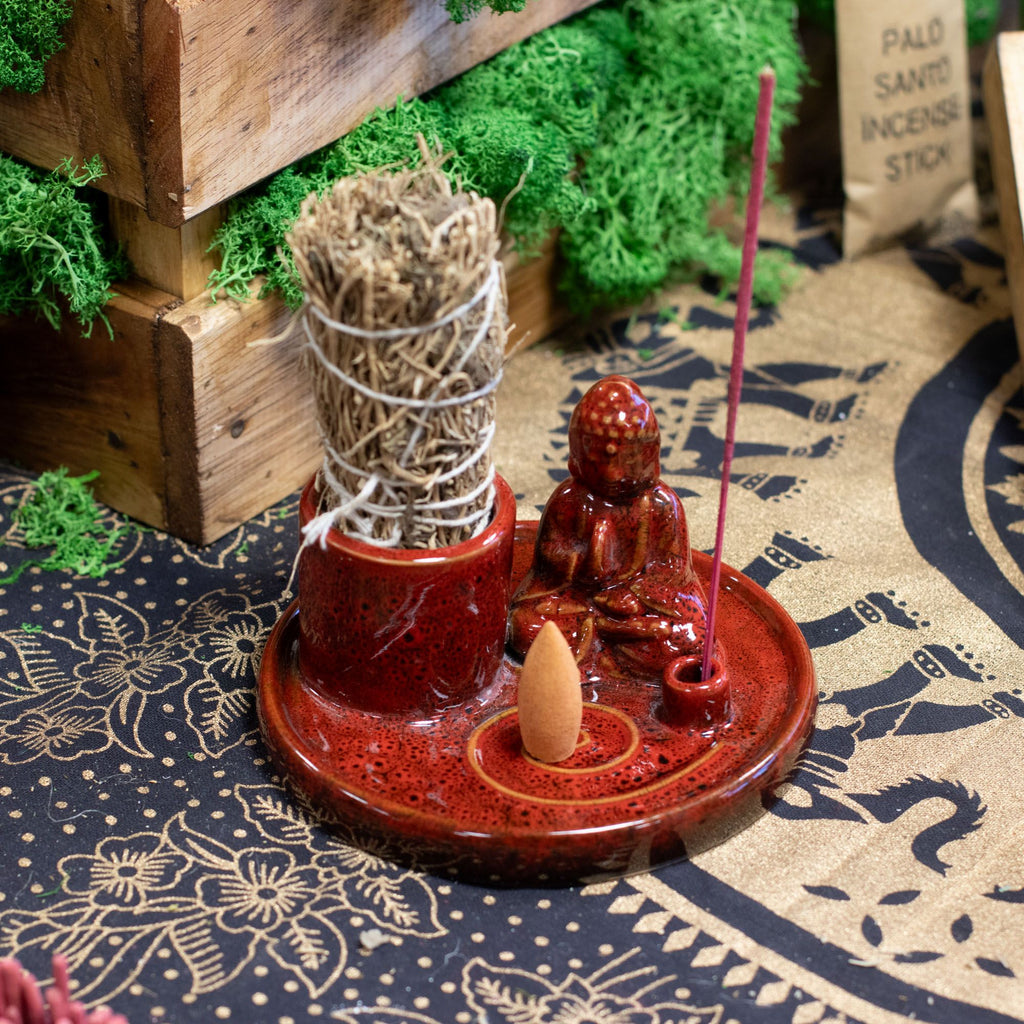 Piatto Portaincenso Buddha in Ceramica Rosso Tenue - per Bastoncini e Coni