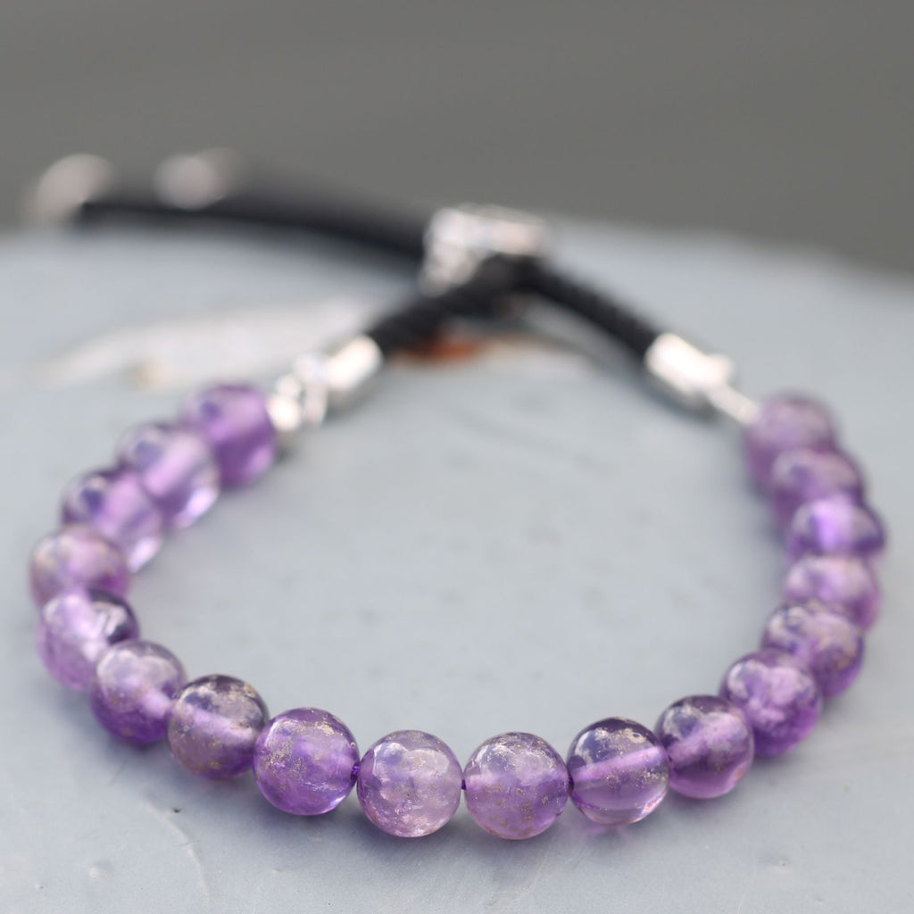 Bracciale con Cordino Nero e Gemma Placcato Argento 925 - Ametista