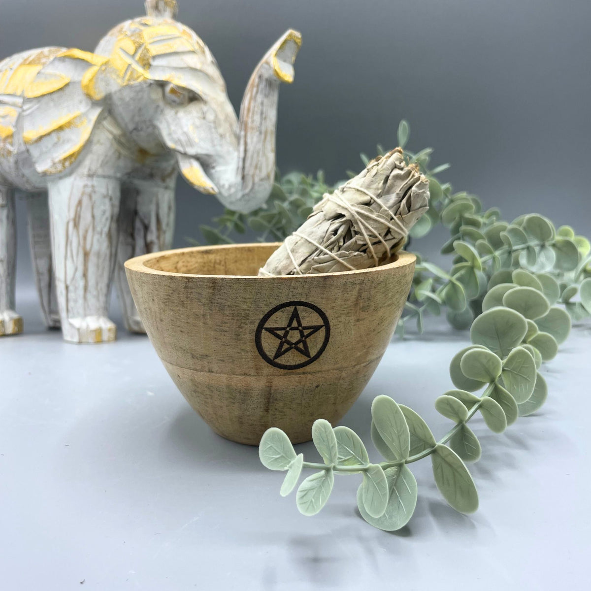 Ciotola in Legno per Smudge e Offerte Rituali - Pentagono - 12x7cm