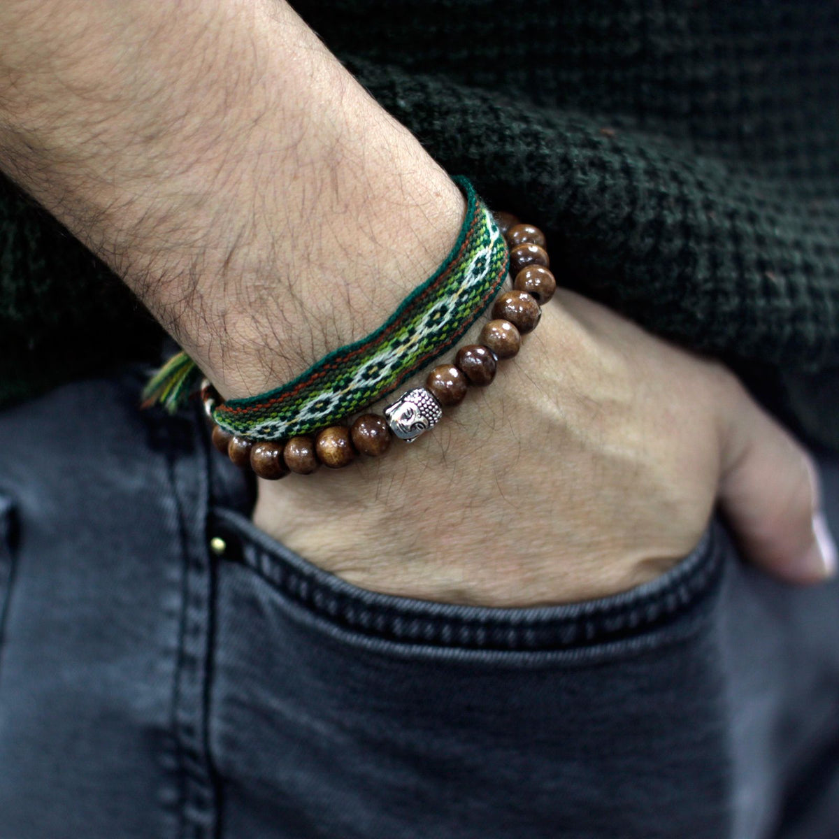 Bangle Buddha con Perle Marroni