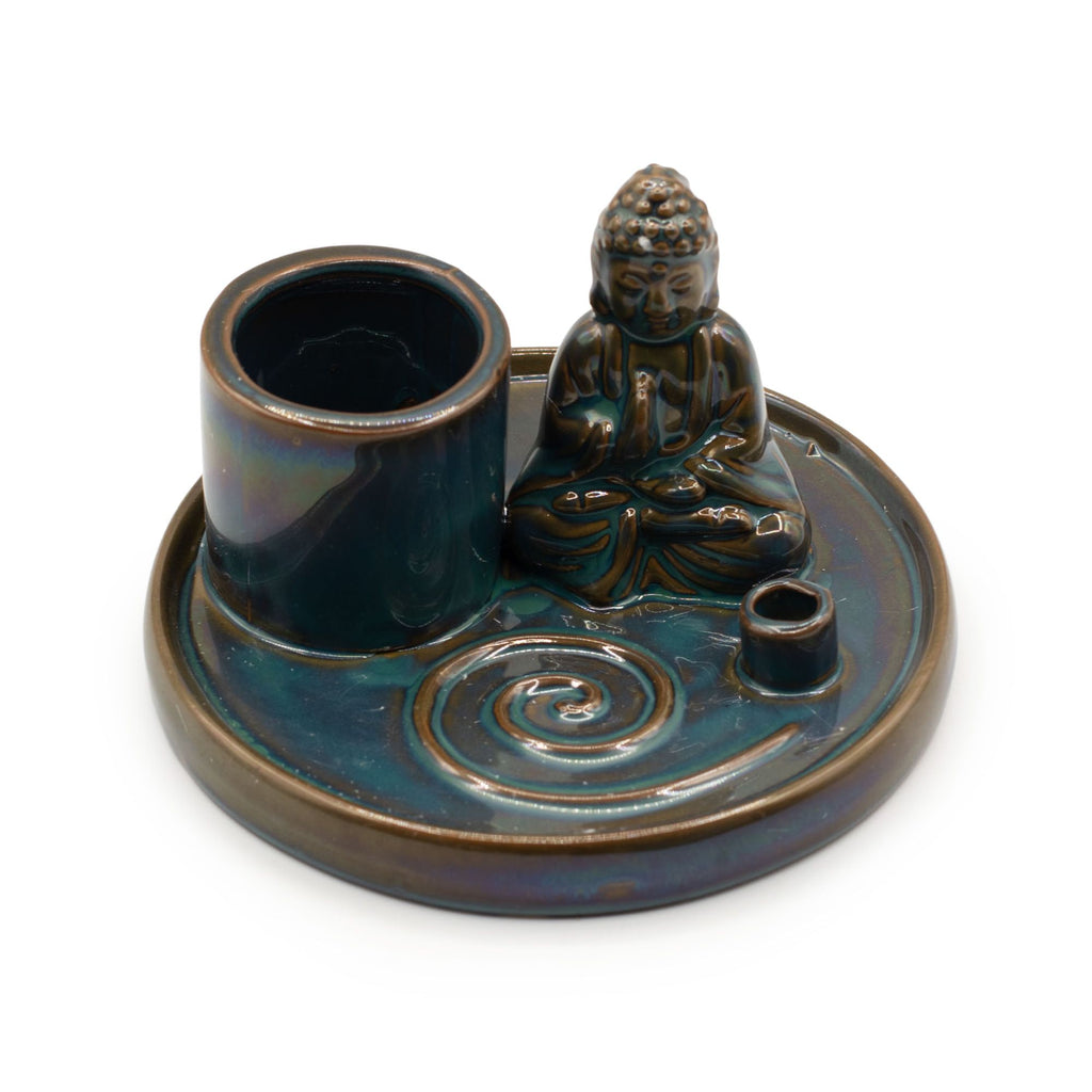 Piatto Portaincenso Buddha in Ceramica Blu - per Bastoncini e Coni