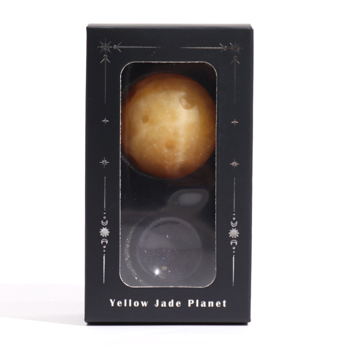 Pianeta in Giada Gialla su Base in Goldstone Solare - 40mm (base 30x15mm)