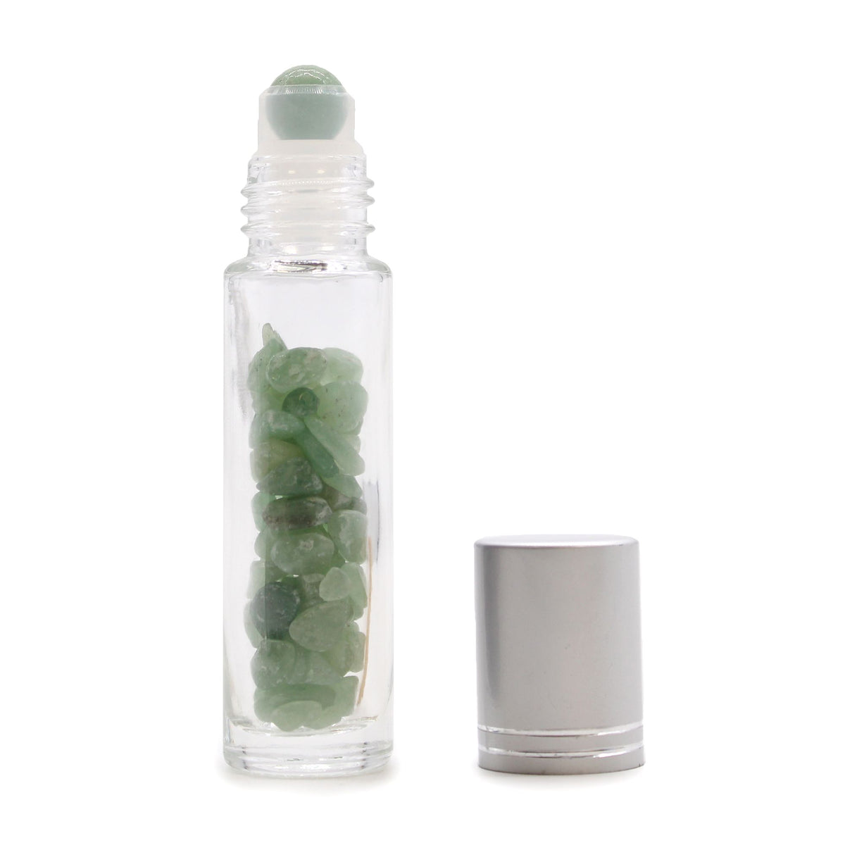 Flacone Roller per Oli Essenziali con Gemma - Avventurina - Tappo Argento + Punta Roller in Gemma per Flacone 5ml