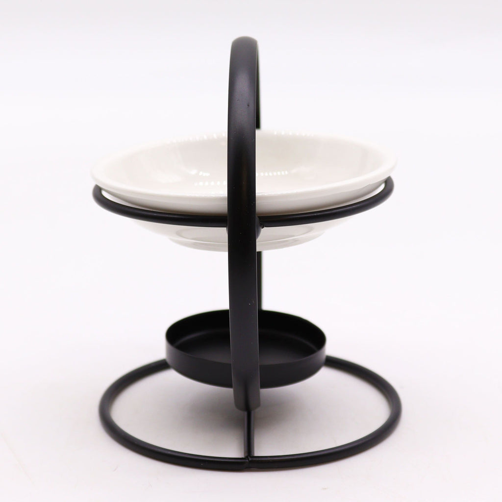 Bruciaessenze in ceramica e metallo con supporto rotondo