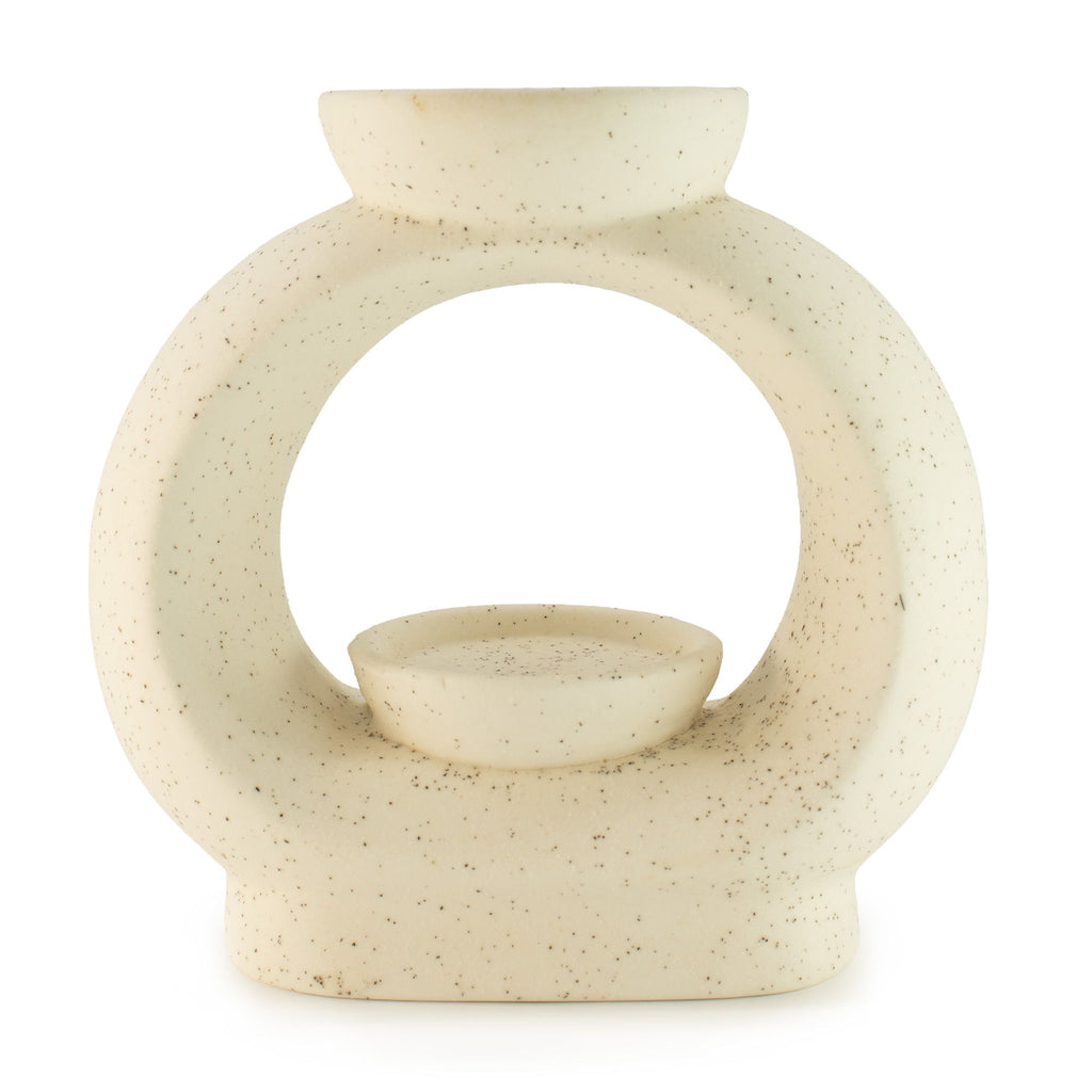 Bruciaessenze in Ceramica Zen - Ciottolo Ovale Grande - Bianco Screziato