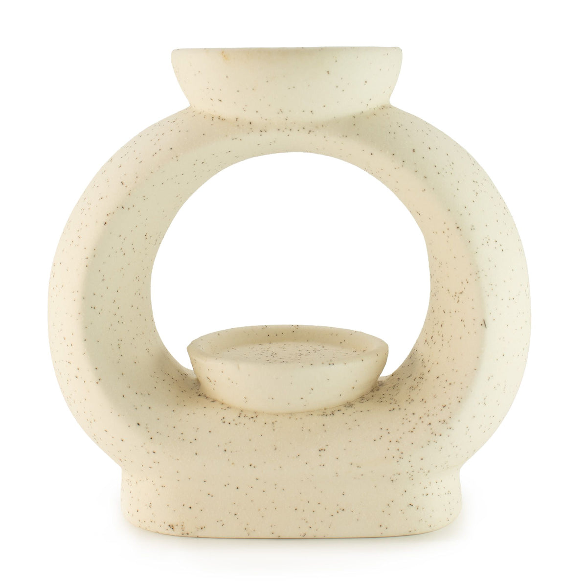 Bruciaessenze in Ceramica Zen - Ciottolo Ovale Grande - Bianco Screziato