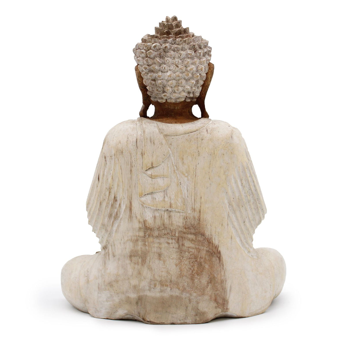 Statua Buddha Scolpita a Mano - 30cm Trasmissione dell'Insegnamento - Whitewash