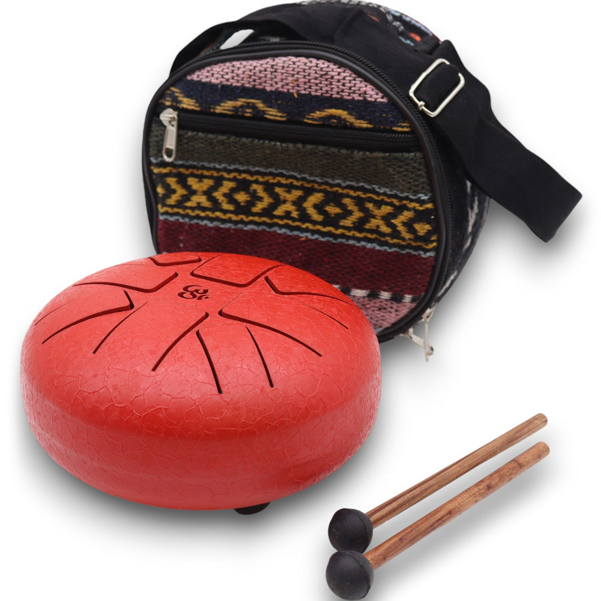 Happy Drum in acciaio – Om rosso, 16 cm