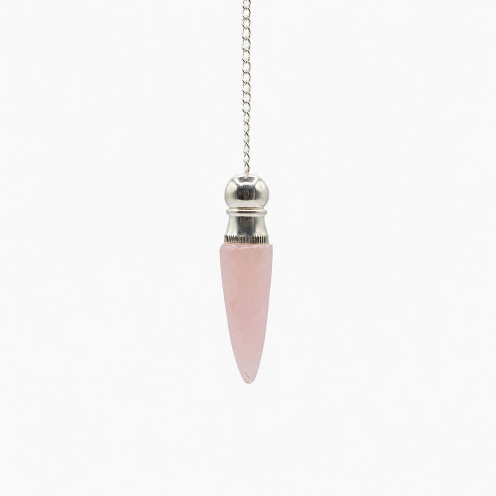 Pendolo della Scoperta della Verità con Cavità Segreta - Quarzo Rosa - Placcato Argento