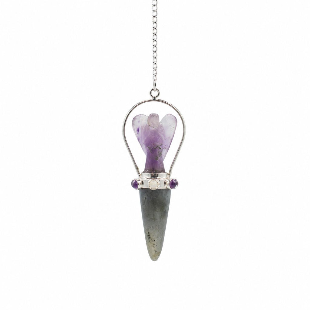 Veilwalker - Pendolo Angelo a Due Pezzi con Fascia Chakra - Labradorite e Ametista